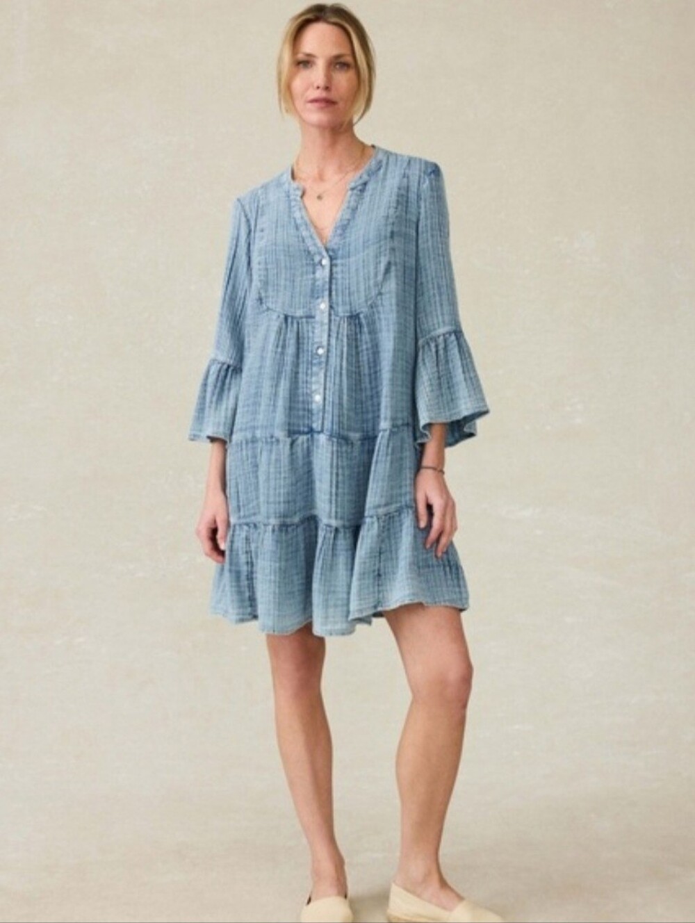 Faherty Kasey Organic Cotton Tiered Dress Size XS